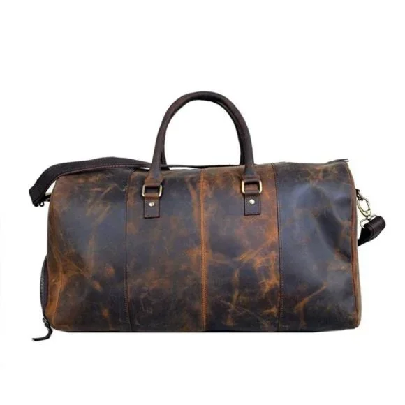 24 Inch Genuine Leather DuffelTravel Overnight Weekend Leather Bag for Men